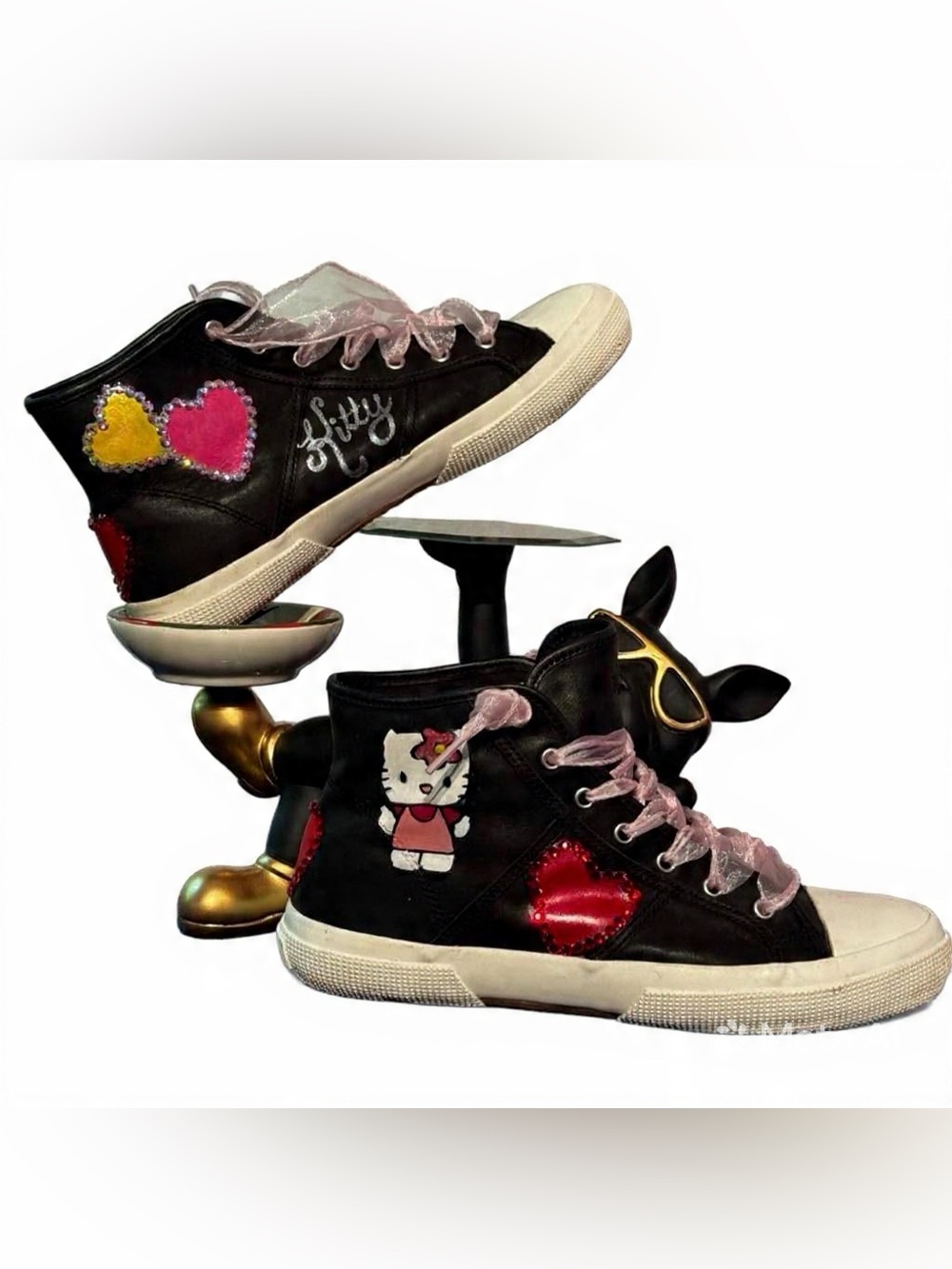 Hello Kitty Custom High Top Sneakers Black Leather Rhinestone 8.5